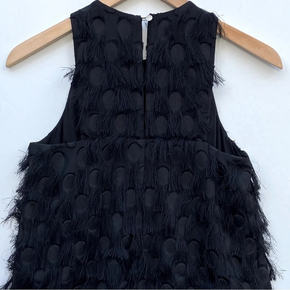 NWT ANTHROPOLOGIE Women’s Black Roxie Textured Fringe Polka Dot Mini Dress - Picture 6 of 8